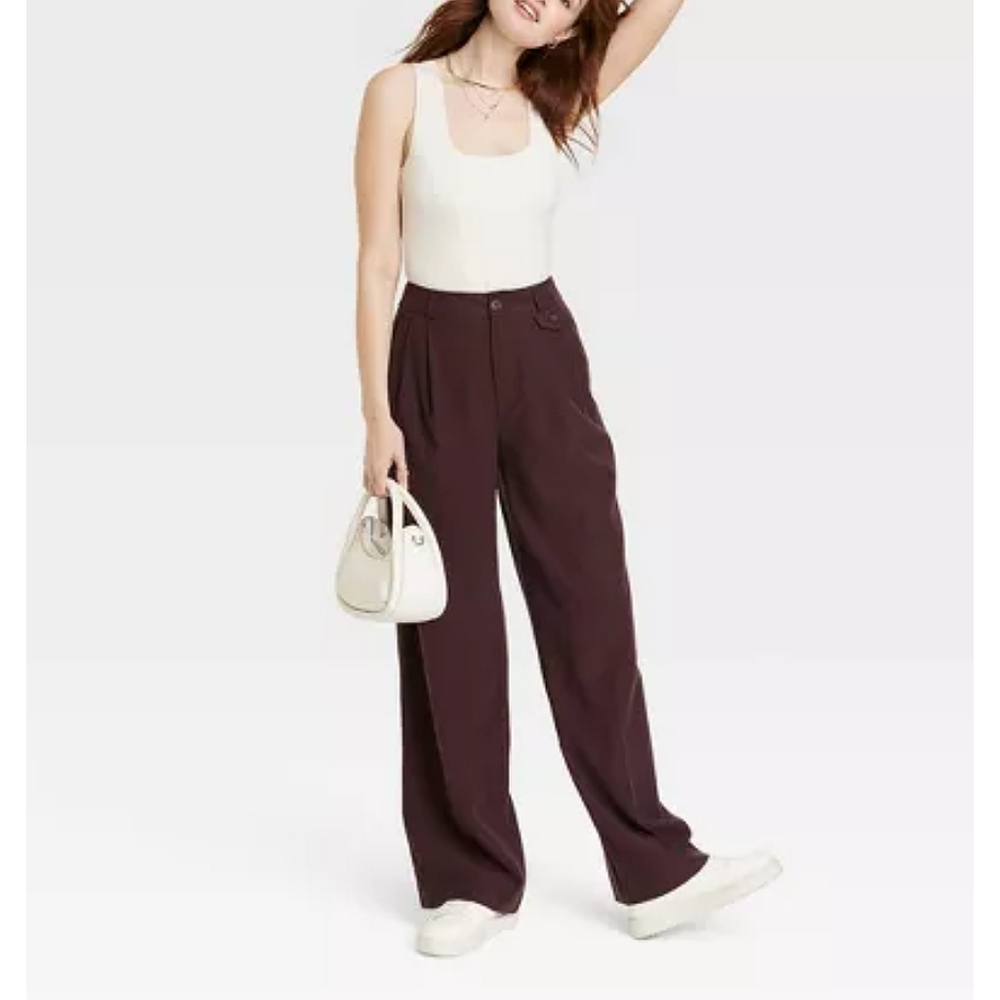 A New Day Brown High Rise Relaxed Fit Wide Leg Trouser Pant NWT Size 12